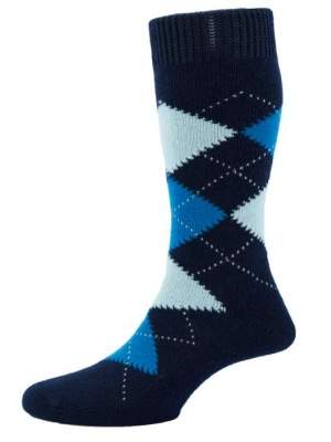 Chaussettes beaulieu bleu Pantherella 85% cachemire