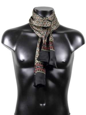 Foulard noir en soie pour homme imprimés dorés bordeaux