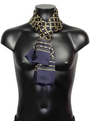 Foulard en soie pour homme bleu marine imprimé croisillons