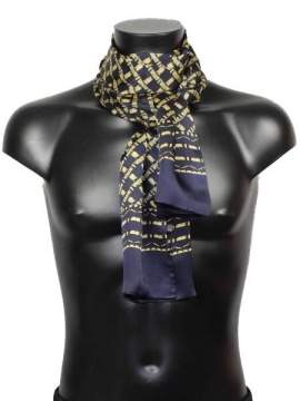 Foulard en soie pour homme bleu marine imprimé croisillons