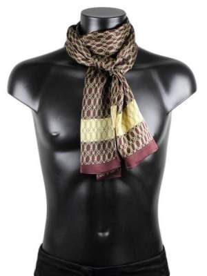 Foulard en soie pour homme marron foncé imprimé cordes dorées