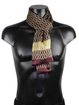 Foulard en soie pour homme marron foncé imprimé cordes dorées