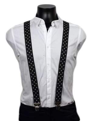bretelles pour homme noires 130 cm à gros pois blancs