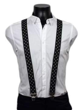 bretelles pour homme noires 130 cm à gros pois blancs