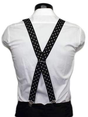 bretelles pour homme noires 130 cm à gros pois blancs