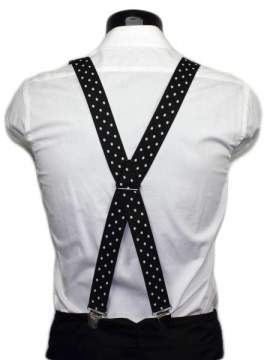 bretelles pour homme noires 130 cm à gros pois blancs