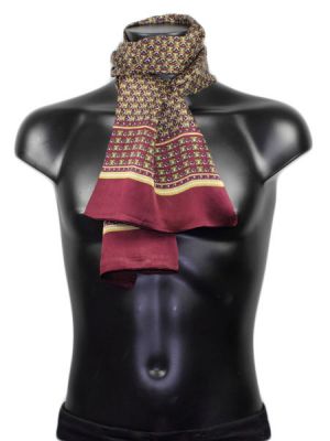 Foulard en soie bordeaux pour homme imprimés anneaux dorés